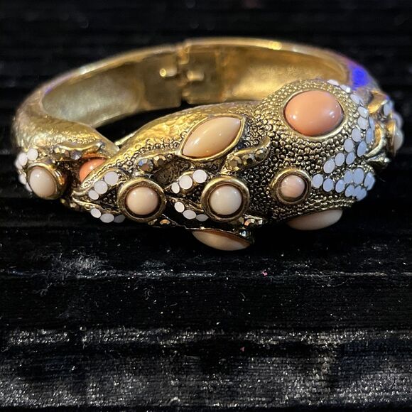 Rare Vintage Barrera Jewel Entrusted Stylized Snake Mouse In Mouth Cuff Bracelet - Picture 1 of 10